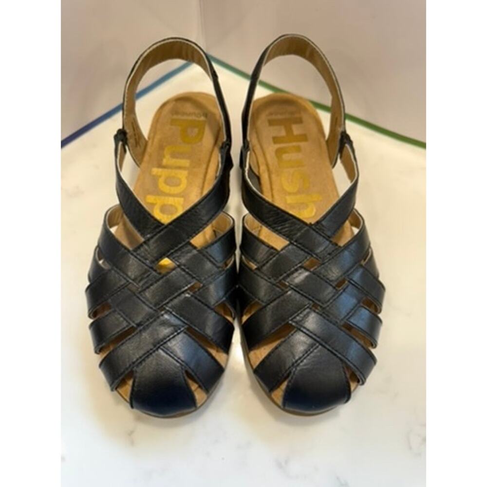 Hush‎ Puppies Moyen Black Leather Comfort Sandals Womens Size 7 Travel Capsule